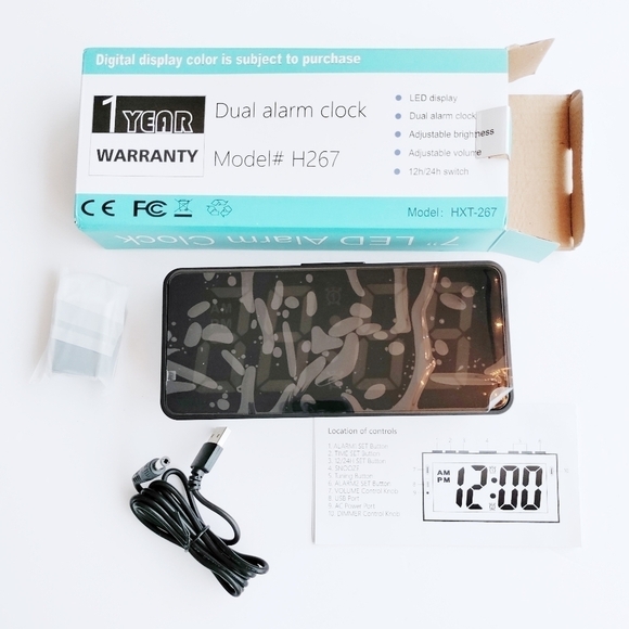 DUAL ALARM CLOCK Digital 24HR USB Charger Large Display Dimmable New - Picture 3 of 12